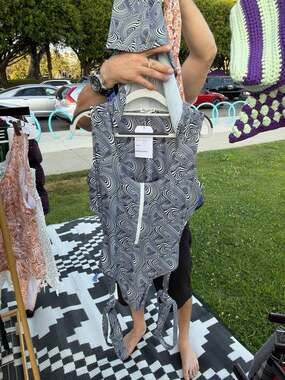 SUN DREAM Black and White Swirl Print Zip-Up Bodysuit with Straps